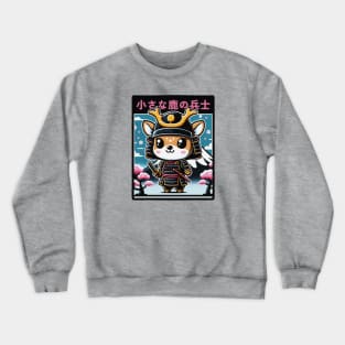 Cute cartoon Kawaii fawn Deer samurai armor with katana Chibi fuji mount blossom Crewneck Sweatshirt